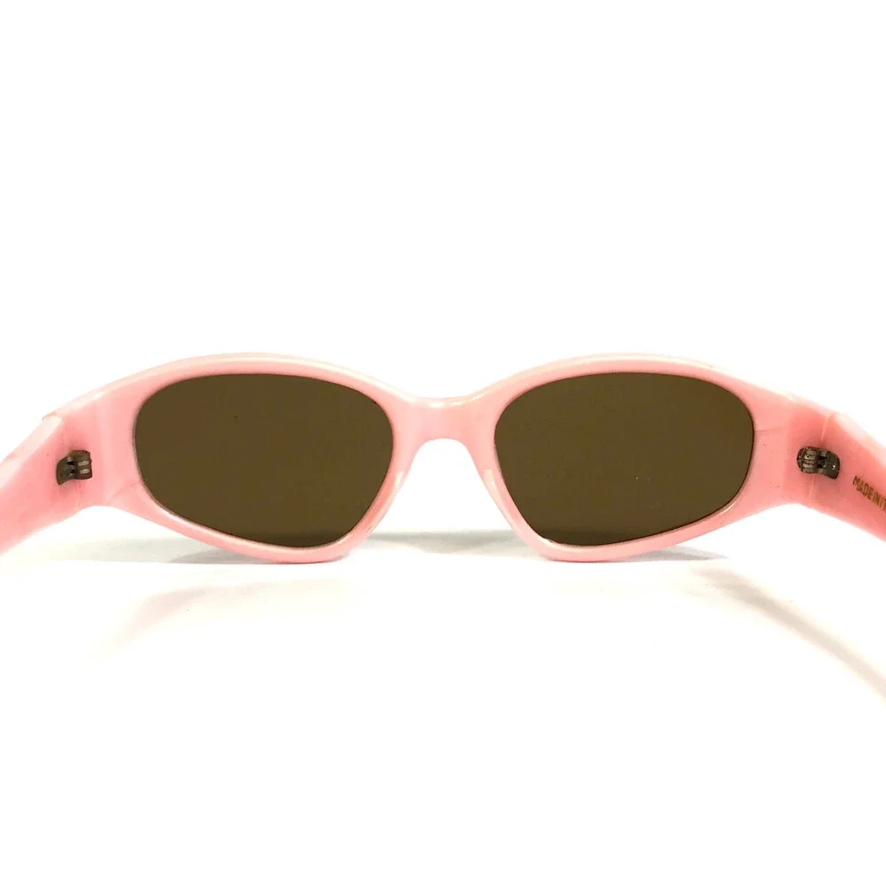 Vintage Sunglasses Baby Pink Oval Frames with Dark Brown Glass Lenses 57-19-125
